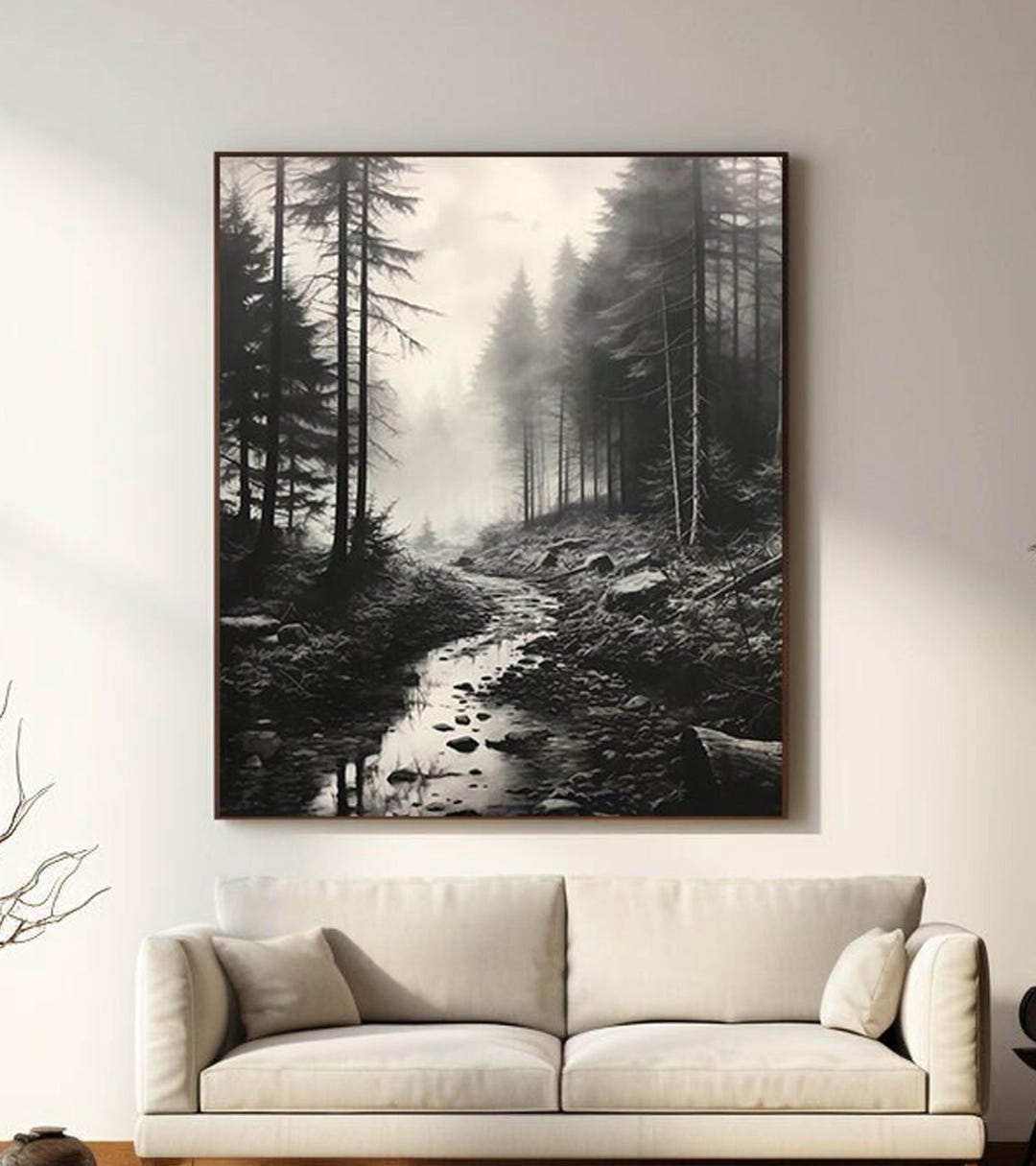 Black and White Misty Forest Canvas Wall Art, Black Framed Wall Art ...