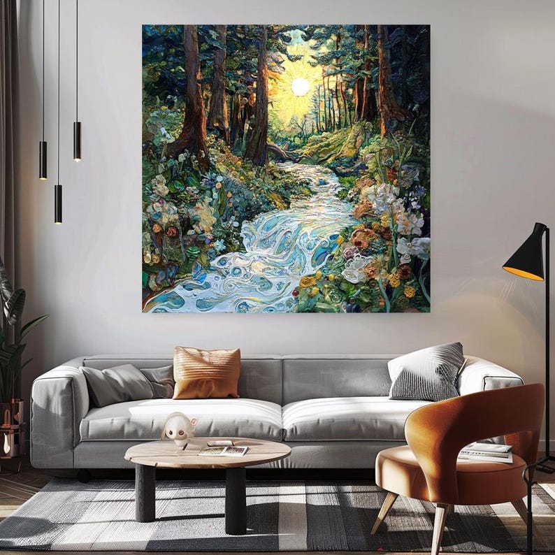 Woodland Wall Art, Mystical Wall Art, Forest River Print, Vintage Framed Canvas, Mystical Home Decor, Nature Wall Decor image 4