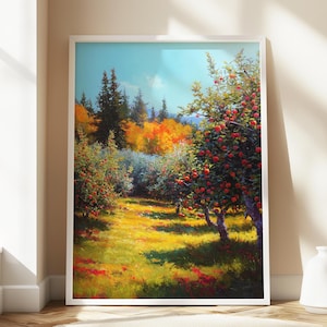 Apple Orchard Canvas Wall Art, Autumn Nature Print, Rustic Countryside Artwork, Colorful Fall Home Decor, Farmhouse Wall Hanging