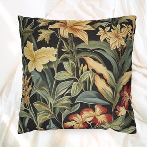 Tropical Floral Throw Pillow, William Morris Botanical Cushion Cover, Dark Garden Pillow, Vintage Inspired Home Decor, Bold Jungle Accent