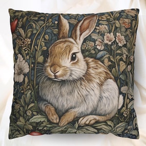 Woodland Rabbit Throw Pillow Covers, Animal William Morris Print, Living Room Sofa Cushion Cover, Throw Pillow Case, Couch Square Pillows