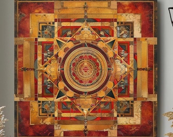 Yantra Illustration Canvas Wall Art, Mystical Mandala Home Decor, Sacred Yantra Art, Spiritual Energy Canvas, Best For Sacred Spaces
