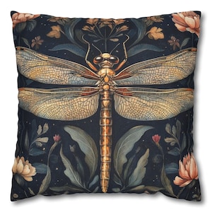 William Morris Dragonfly Pillow, Vintage Insect Accent Pillow, Botanical Throw Pillow, Floral Insect Cushion, Nature-Inspired Pillow Case