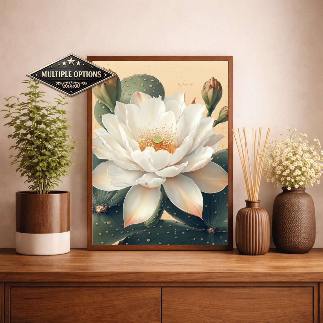 Neutral Lotus Floral Wall Art Print, Large Framed Lotus Flower Canvas ...