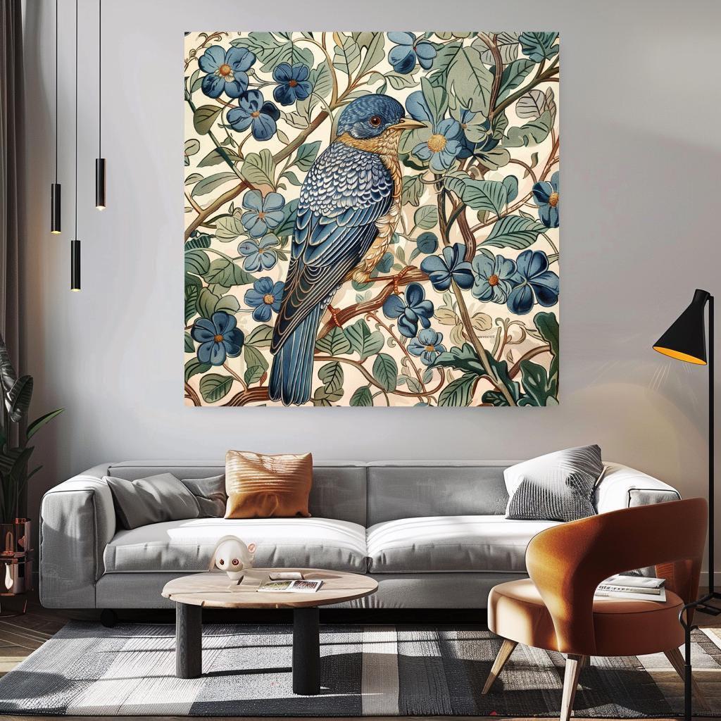 William Morris Wall Art Vintage Blue Bird, William Morris Inspired