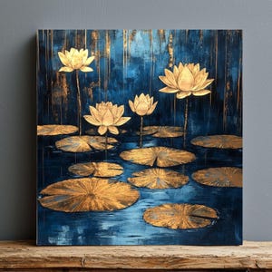 Gold Lotus Petals Canvas Wall Art, Elegant Zen Decor, Yoga Studio Poster, Framed Canvas Meditation Artwork, Minimalist Boho Floral Print