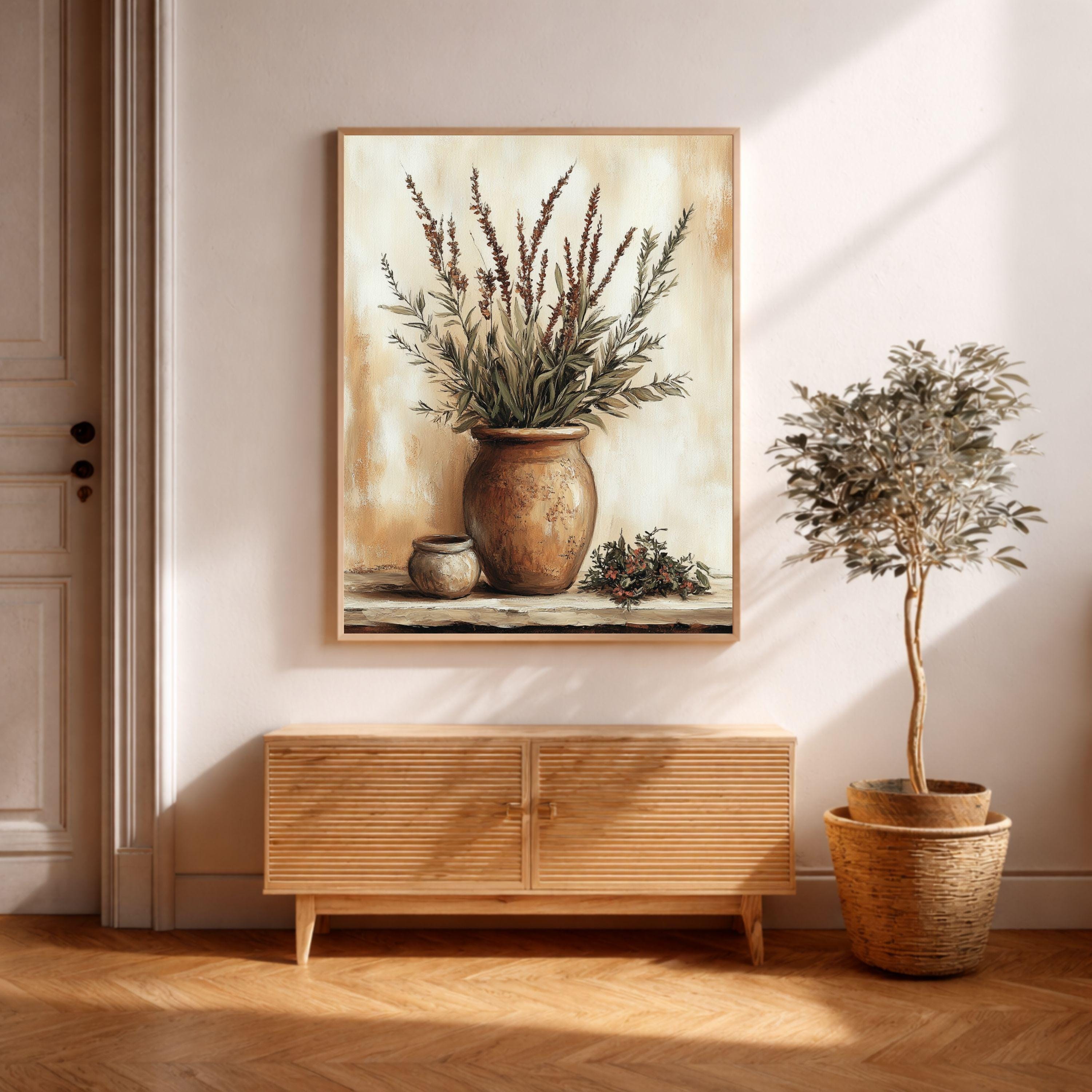 Farmhouse Herb Wall Art, Rustic Kitchen Still Life Framed Canvas ...
