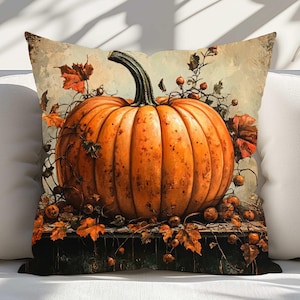 Rustic Autumn Pumpkin Pillow, Festive Fall Pillow Cover, Thanksgiving Home Decor, Pillows for Fall Decorating, Living Room Accent Pillow