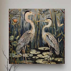 William Morris Inspired Herons Canvas Print Wall Art, Vintage Bird And Floral Decor, Elegant Nature Inspired Home Accent