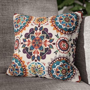 Housse de coussin mandala bohème, design mandala, taie d&#39;oreiller ethnique, coussin de style traditionnel, taie d&#39;oreiller mandala bohème décorative pour la maison