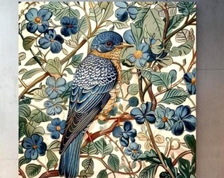 Set 6 Stampe Su Tela William Morris, Motivo Botanico Con Uccellini, Blu, 20x25 Cm, Decorazione Parete Vintage Per Soggiorno