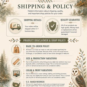 The image is a poster or flyer with information about shipping and policies for a company called "Homedecora". It includes icons and text to provide details about the company's shipping and product policies.