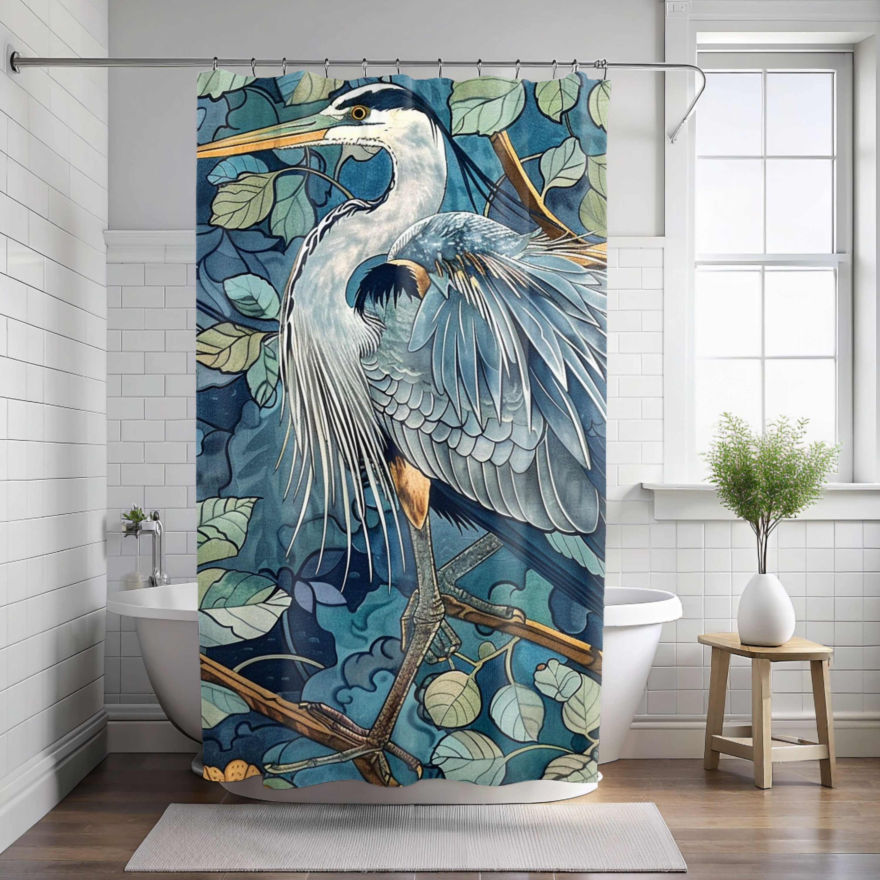Blue Heron Printed Coastal William Morris Shower Curtain, Bathroom ...