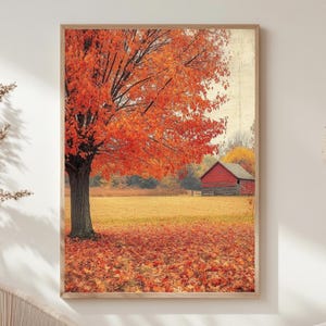 Maple Tree Autumn Wall Art, Botanical Tree Poster Print, Framed Autumn Canvas, Nature-Inspired Decor for Rustic Homes, Autumn Fall Tree Art