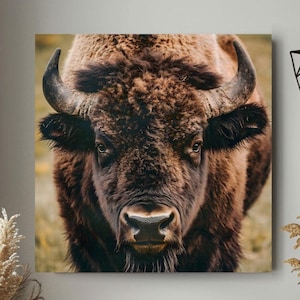 Boho Büffel Wand Kunst Leinwand, Tier Wandkunst, von Tieren inspirierte gerahmte Wandkunst, Vintage Wandkunst, neues Zuhause Geschenk, Bar Wandkunst