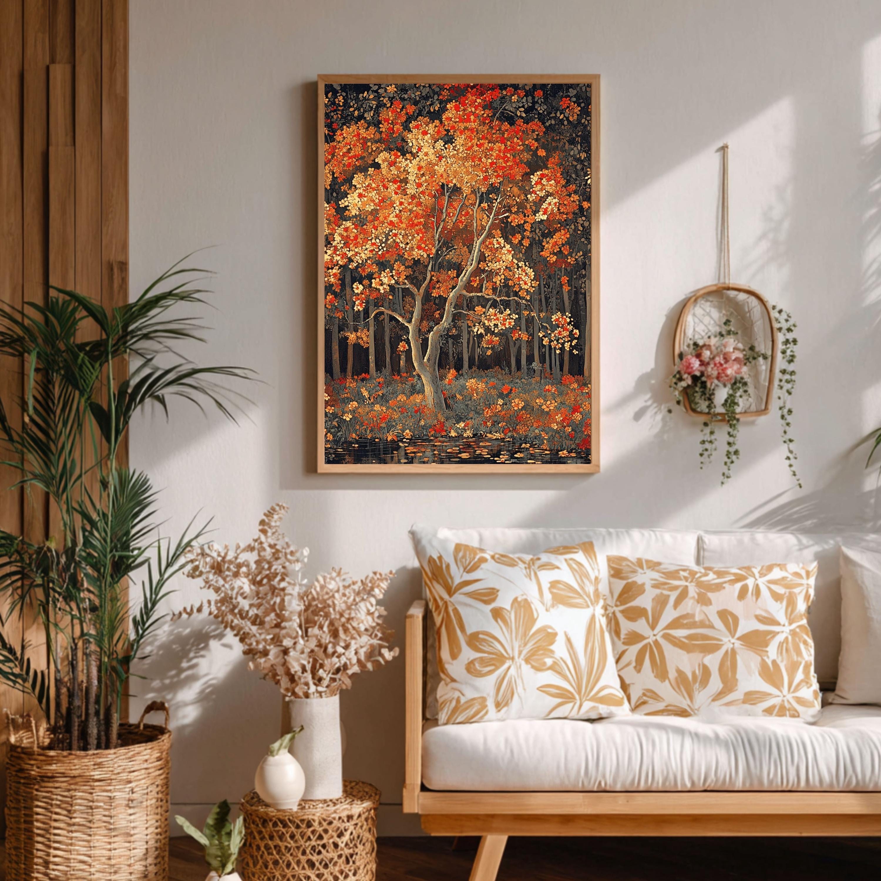 Rustic Autumn Wall Art Print, Vintage Woodland Canvas Decor, Fall ...