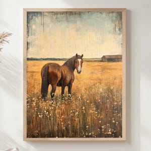 Vintage Horse Wall Art, Antique Equestrian Poster Print, Framed Canvas, Western Wall Art, Framed Farm Animal Canvas, Rustic Country Decor