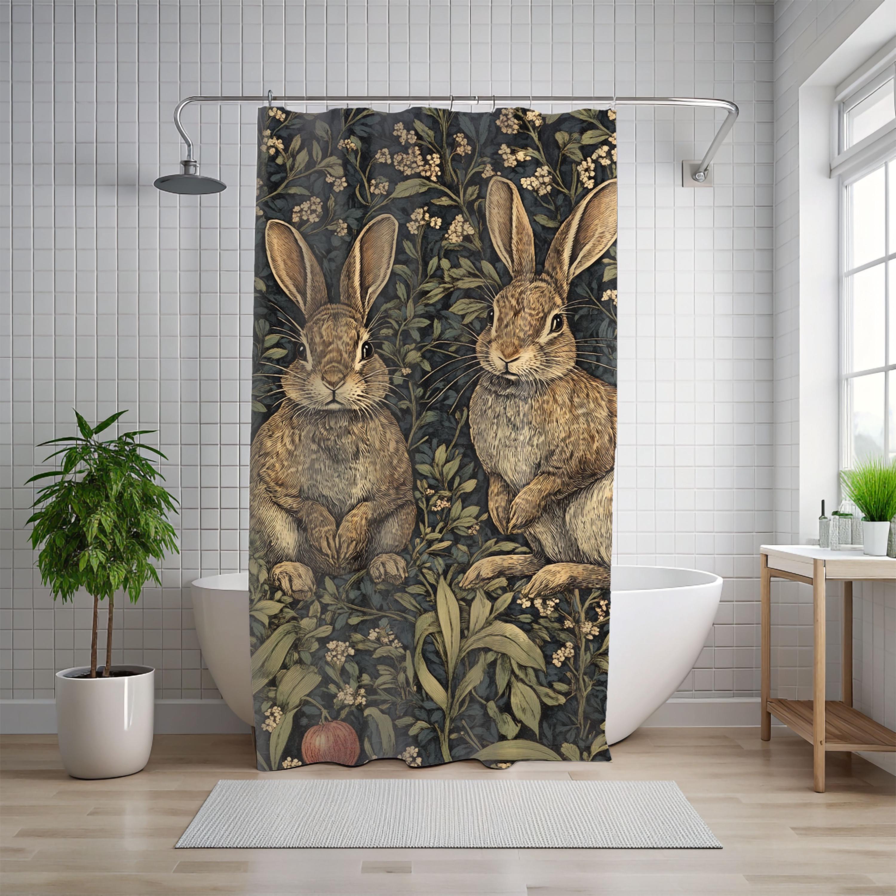 William Morris Inspired Rabbit Design Shower Curtain, Bathroom Dorm ...