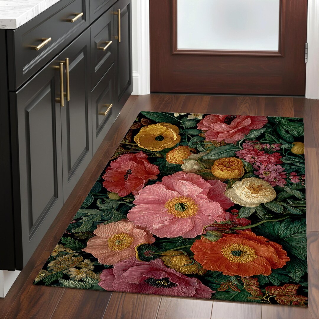 William Morris Floral Area Rug, Vintage Garden Botanical Floor Decor ...