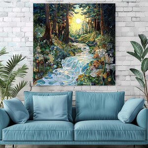 Woodland Wall Art, Mystical Wall Art, Forest River Print, Vintage Framed Canvas, Mystical Home Decor, Nature Wall Decor image 2