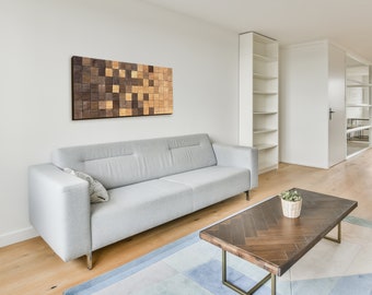 3D Wall art, Modern wooden wall art, Oak wood decor,  Rustic wooden mosaic, Abstract Wood, living room wall decor, Home wall art large size