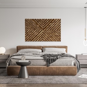 3D Wall art, Oak wood acoustic panel large size, wooden wall decor modern rustic piece, decorative wall art for the home, living room decor
