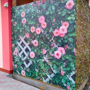 Décoration extérieure, écran de confidentialité personnalisé, roses extérieures sur le treillis en bois, impression unique de couverture de clôture, jardin d'art, intimité de la piscine, terrasse d'arrière-cour