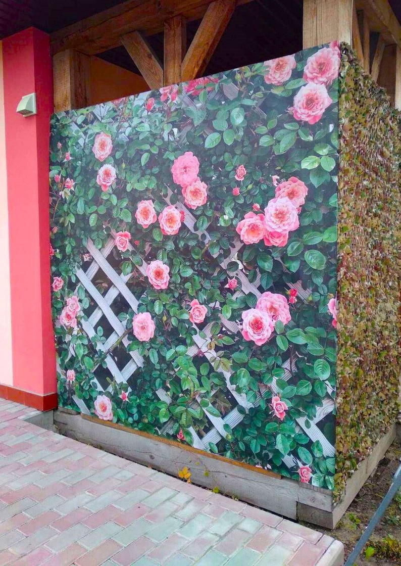 Custom Fence Screen, Privacy Screen, Print Roses on the Wooden Trellis ...