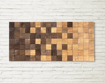 Modern wooden wall art, Oak wood wall decor,  Rustic wooden mosaic, Abstract Wood Art 3D, living room wall decor, Home wall art large size