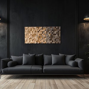 Modern wooden wall art, Acoustic Panel, Oak wood wall decor, Rustic wooden mosaic, Abstract Wood Art 3D, living room, Wall art large size