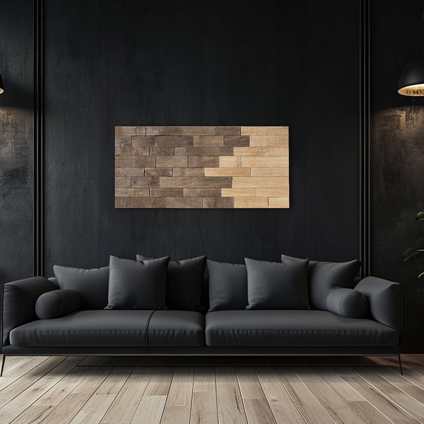 Oak wood decor, Rustic wooden mosaic, Modern wooden wall art, Abstract Wood Art 3D, living room wall decor, Home wall art large size