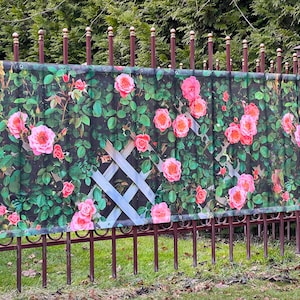 Garden Art, Écran de confidentialité extérieur, roses imprimées, intimité extérieure, écran de clôture personnalisé, écran de patio, cour verte avec clôture de patio de piscine