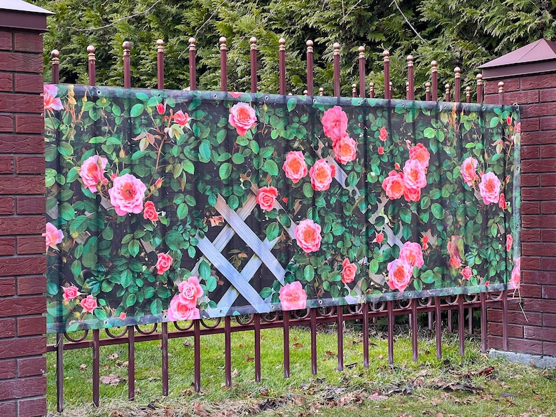 Custom Fence Screen, Privacy Screen, Print Roses on the Wooden Trellis ...