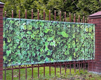 Garden Art Outdoor Privacy Screen, print green ivy, outdoor privacy, сustom fence screen, patio screen, green backyard with pool patio fence