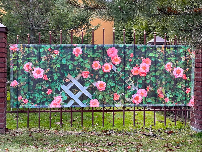 Custom Fence Screen, Privacy Screen, Print Roses on the Wooden Trellis ...