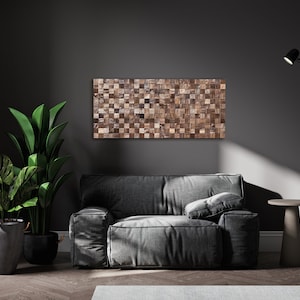 Black walnut wood wall decor, Modern wooden wall art, Rustic wooden mosaic, Abstract Wood Art, living room wall decor, wall art large size