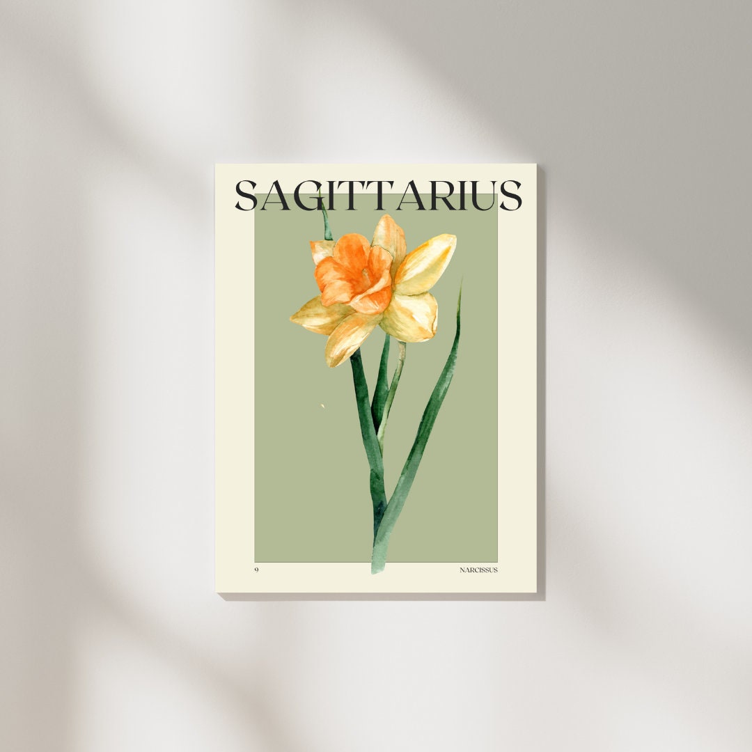 Sagittarius Narcissus Flower Wall Print | Digital Print Downloadable Download PDF Printable Wall Art | December Horoscope Star Sign
