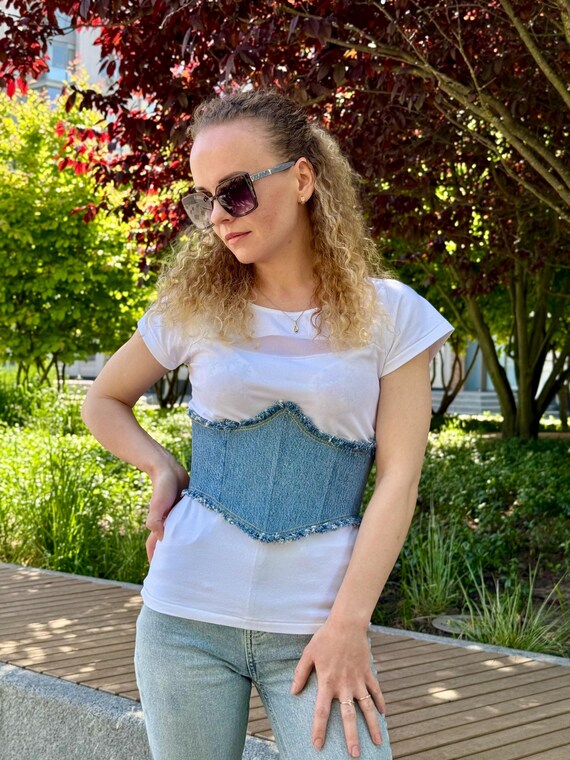 blue jean corset belt