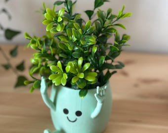 Maceta con diseño de personaje alegre / Maceta para suculentas impresa en 3D, decoración de escritorio