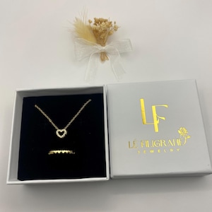 Filigree real silver chain with heart pendant gold-plated with zirconia diamonds.