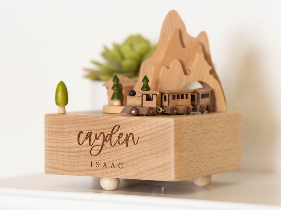 Custom Wooden Handmade Music Box, Train Birthday Music Box, 1st