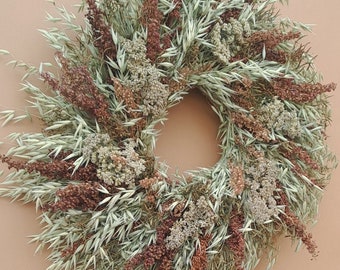 Dried flower wreath big oat and meadow grass wreath natural decoration for the home door hanger farmhouse decor wheat wreath