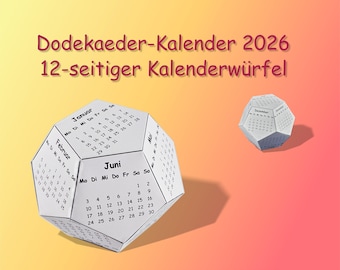 Calendar 2026, Dodecahedron Calendar 2026, 3D Cube Calendar 2026, DIY Calendar Making