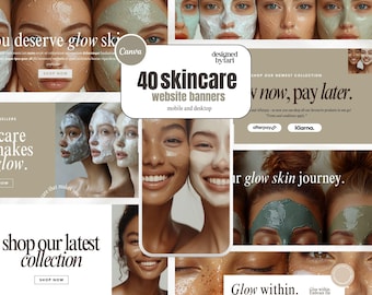Skincare Website Banner Template Pack, Minimalist Canva Shopify Theme (Digital Download)