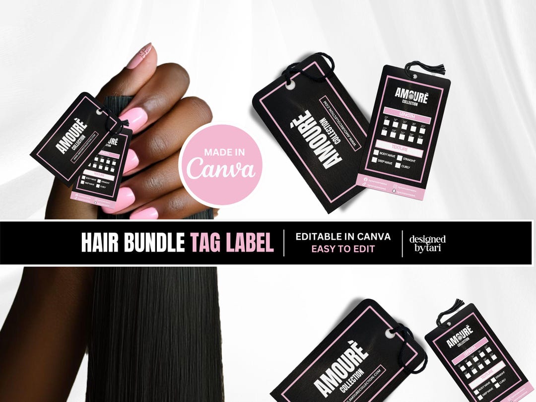 Hair Draw Label Hair Bundle Tag Template | Hang Tag Labels | Hair Bundle Tags ...