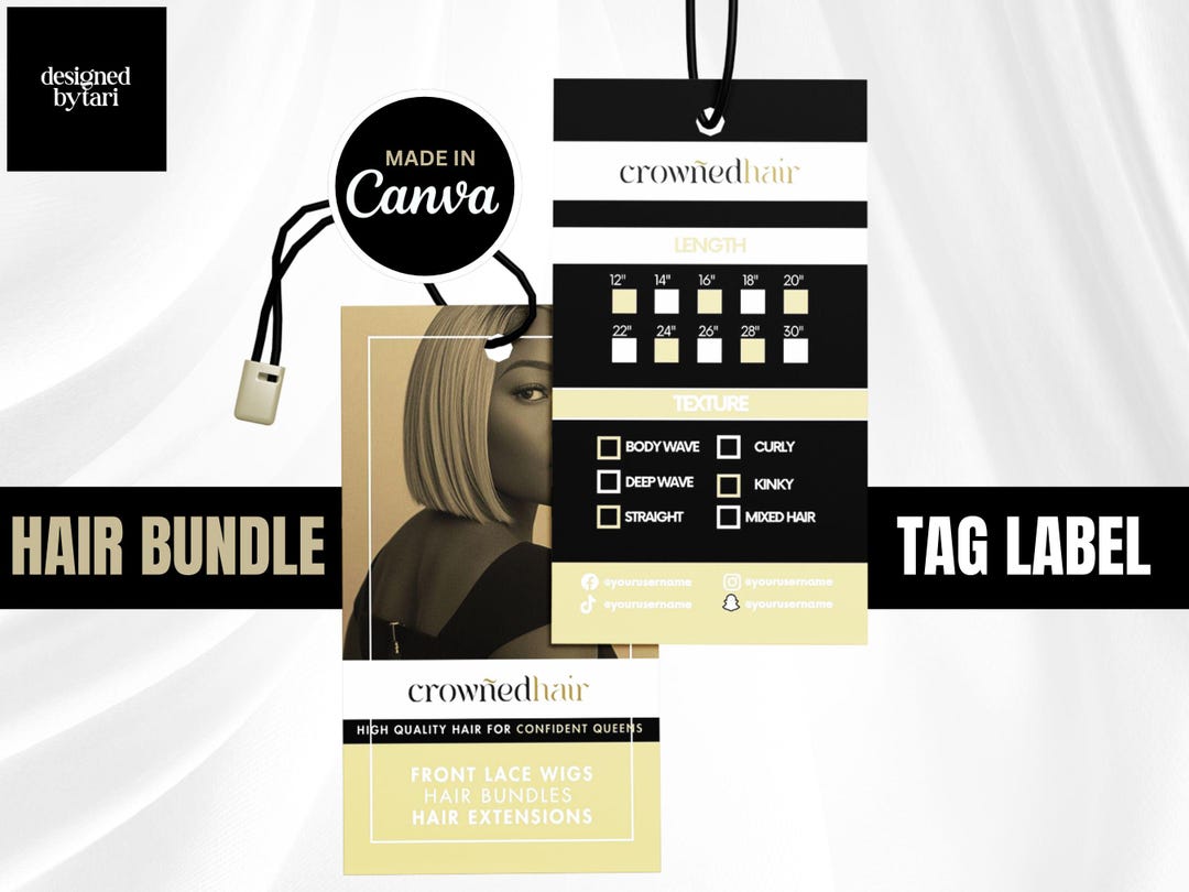 Hair Draw Label Hair Bundle Tag Labels, Wig Packaging (canva Template) - Etsy