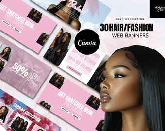 Hair Fashion Web Banners, Website Templates (Canva, 30 Banners)