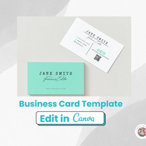 Mint Business Card Template Instant Download, Customizable