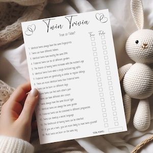 Twin True False Baby Shower Game, Fun Printable Trivia for Twins, Baby Shower Activity, Unique Shower Ideas