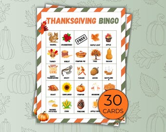 Thanksgiving Bingo Game Cards, Printable Turkey Bingo for Kids, Fun Fall Bingo Game, Autumn Classroom Activity